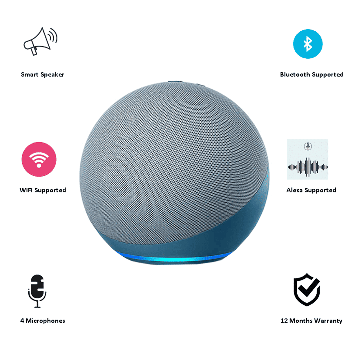 Buy Amazon Echo Dot 4th Gen Alexa Builtin Smart Speaker (Powerful Bass, B084KSRFXJ, Blue